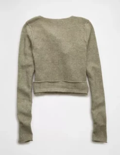 AE Whoa So Soft Ballet Wrap Sweater Top Faded Olive -American Eagle Fashion 0341 1544 341 b