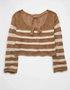 AE Off The Shoulder Crochet Sweater Brown -American Eagle Fashion 0341 1572 200 b