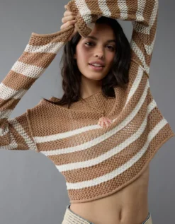 AE Off The Shoulder Crochet Sweater Brown -American Eagle Fashion 0341 1572 200 d2