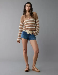 AE Off The Shoulder Crochet Sweater Brown -American Eagle Fashion 0341 1572 200 os