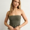 AE Cropped Peplum Sweater Tube Top Olive