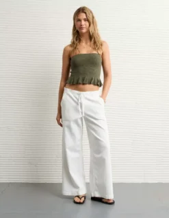 AE Cropped Peplum Sweater Tube Top Olive -American Eagle Fashion 0341 1577 309 os