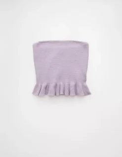 AE Cropped Peplum Sweater Tube Top Lavender -American Eagle Fashion 0341 1577 580 f