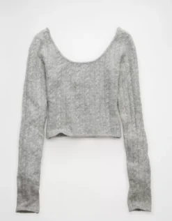 AE Whoa So Soft Cropped Scoop Neck Sweater Medium Heather Gray -American Eagle Fashion 0341 1616 012 f
