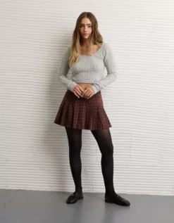 AE Whoa So Soft Cropped Scoop Neck Sweater Medium Heather Gray -American Eagle Fashion 0341 1616 012 os