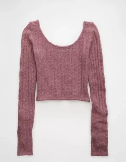 AE Whoa So Soft Cropped Scoop Neck Sweater Mauve -American Eagle Fashion 0341 1616 182 b