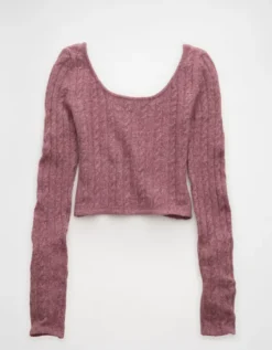 AE Whoa So Soft Cropped Scoop Neck Sweater Mauve -American Eagle Fashion 0341 1616 182 f