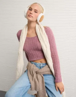 AE Whoa So Soft Cropped Scoop Neck Sweater Mauve -American Eagle Fashion 0341 1616 182 os