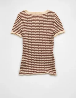 AE Henley Pointelle Sweater T-Shirt Mauve -American Eagle Fashion 0341 1657 182 b