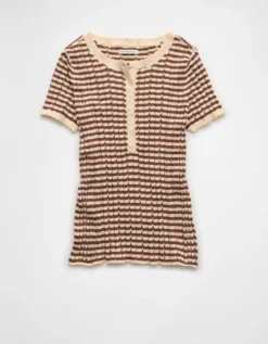 AE Henley Pointelle Sweater T-Shirt Mauve -American Eagle Fashion 0341 1657 182 f