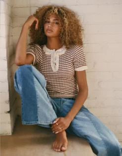 AE Henley Pointelle Sweater T-Shirt Mauve