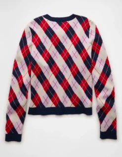AE X The Summer I Turned Pretty Crew Neck Argyle Cardigan Multi -American Eagle Fashion 0346 1562 900 b