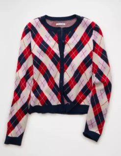 AE X The Summer I Turned Pretty Crew Neck Argyle Cardigan Multi -American Eagle Fashion 0346 1562 900 f