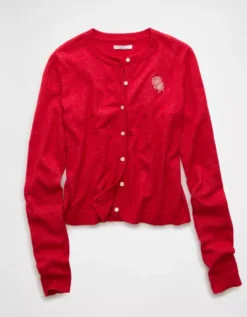 AE X The Summer I Turned Pretty Crew Neck Cardigan Red -American Eagle Fashion 0346 1563 600 f
