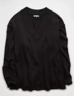 AE Big Hug V-Neck Sweater Black -American Eagle Fashion 0348 1523 001 f