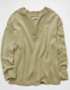 AE Big Hug V-Neck Sweater Green -American Eagle Fashion 0348 1523 300 f