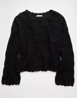 AE Cropped Crochet Sweater Bold Black -American Eagle Fashion 0348 1530 064 f