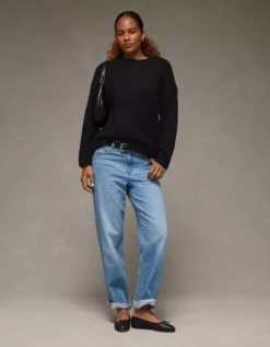 AE Oversized Waffle Sweater Black -American Eagle Fashion 0348 1581 001 os