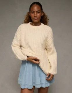 AE Oversized Waffle Sweater Cream -American Eagle Fashion 0348 1581 106 d2