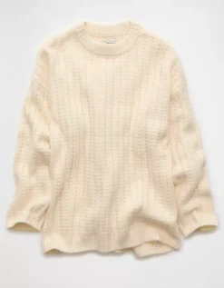 AE Oversized Waffle Sweater Cream -American Eagle Fashion 0348 1581 106 f