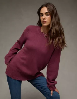 AE Long Weekend Pullover Sweater Mauve -American Eagle Fashion 0348 1606 182 os