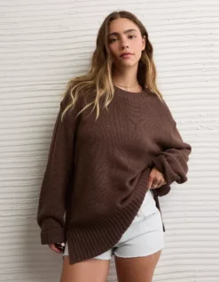 AE Long Weekend Pullover Sweater Brown -American Eagle Fashion 0348 1606 200 os