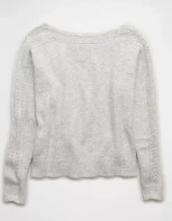 AE Whoa So Soft Lace Sweater Light Heather Gray -American Eagle Fashion 0348 1631 092 b