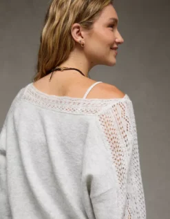 AE Whoa So Soft Lace Sweater Light Heather Gray -American Eagle Fashion 0348 1631 092 d2