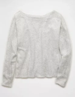 AE Whoa So Soft Lace Sweater Light Heather Gray -American Eagle Fashion 0348 1631 092 f