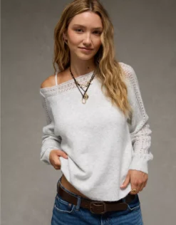 AE Whoa So Soft Lace Sweater Light Heather Gray