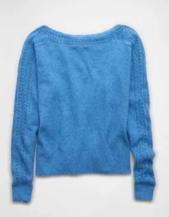 AE Whoa So Soft Lace Sweater Gravity Blue -American Eagle Fashion 0348 1631 407 b
