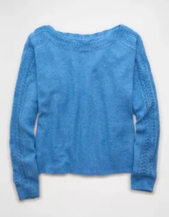 AE Whoa So Soft Lace Sweater Gravity Blue -American Eagle Fashion 0348 1631 407 f