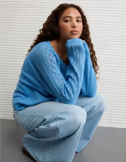 AE Whoa So Soft Lace Sweater Gravity Blue