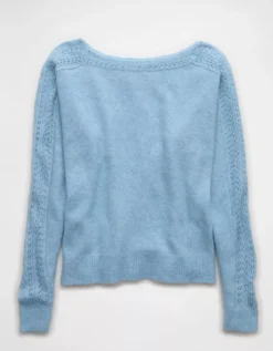 AE Whoa So Soft Lace Sweater Blue Breeze -American Eagle Fashion 0348 1631 441 b