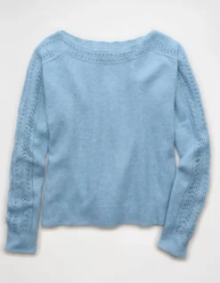 AE Whoa So Soft Lace Sweater Blue Breeze -American Eagle Fashion 0348 1631 441 f