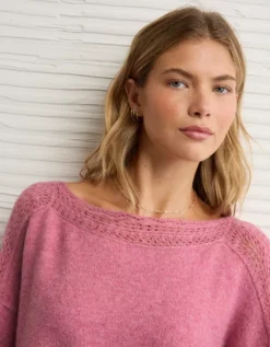 AE Whoa So Soft Lace Sweater Pink -American Eagle Fashion 0348 1631 615 d2