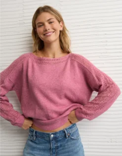 AE Whoa So Soft Lace Sweater Pink