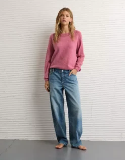 AE Whoa So Soft Lace Sweater Pink -American Eagle Fashion 0348 1631 615 os