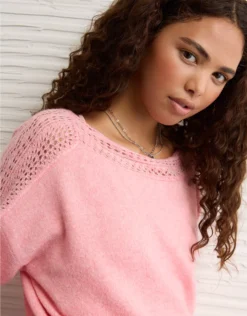 AE Whoa So Soft Lace Sweater Pink Note