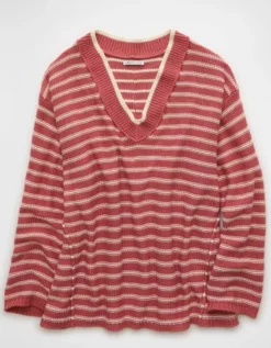 AE Big Hug V-Neck Sweater Peach -American Eagle Fashion 0348 1654 823 f