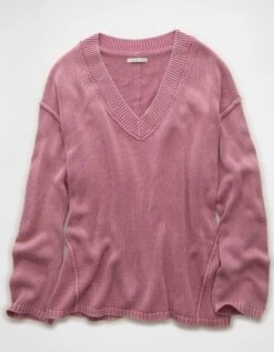 AE Big Hug V-Neck Sweater Pink -American Eagle Fashion 0348 1655 615 f