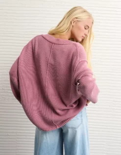 AE Big Hug V-Neck Sweater Pink -American Eagle Fashion 0348 1655 615 ob