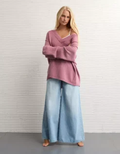 AE Big Hug V-Neck Sweater Pink -American Eagle Fashion 0348 1655 615 os