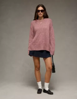 AE Long Weekend Pullover Sweater Pink -American Eagle Fashion 0348 1664 615 os