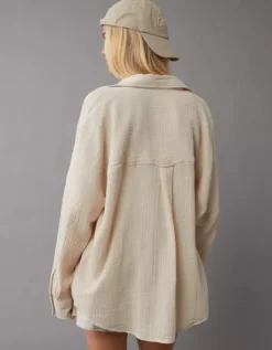 AE Go Big Oversized Shirt Tan -American Eagle Fashion 0355 5844 207 os