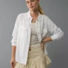 AE Weekend Vibes Linen-Blend Long-Sleeve Button-Up Shirt White