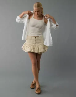 AE Weekend Vibes Linen-Blend Long-Sleeve Button-Up Shirt White -American Eagle Fashion 0355 6127 100 os