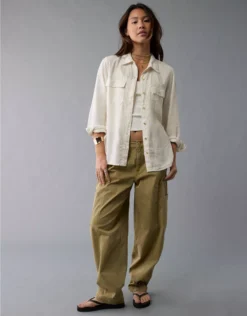 AE Weekend Vibes Linen-Blend Long-Sleeve Button-Up Shirt Multi