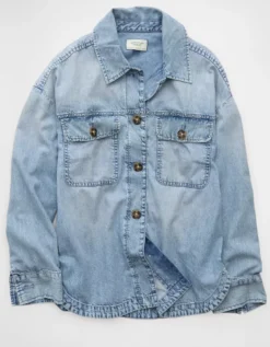 AE Studded Denim Shacket Medium Wash -American Eagle Fashion 0355 6489 936 f