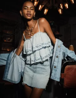 AE Studded Denim Shacket Medium Wash -American Eagle Fashion 0355 6489 936 l2